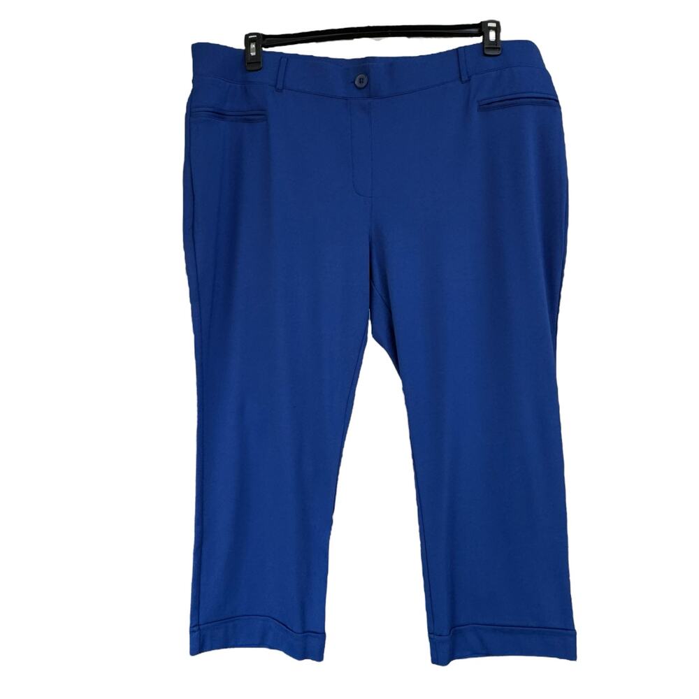 Betabrand 3X-Large Cropped Cosmo Dress Pants Pull-On Stretch Cuffed Pockets Blue